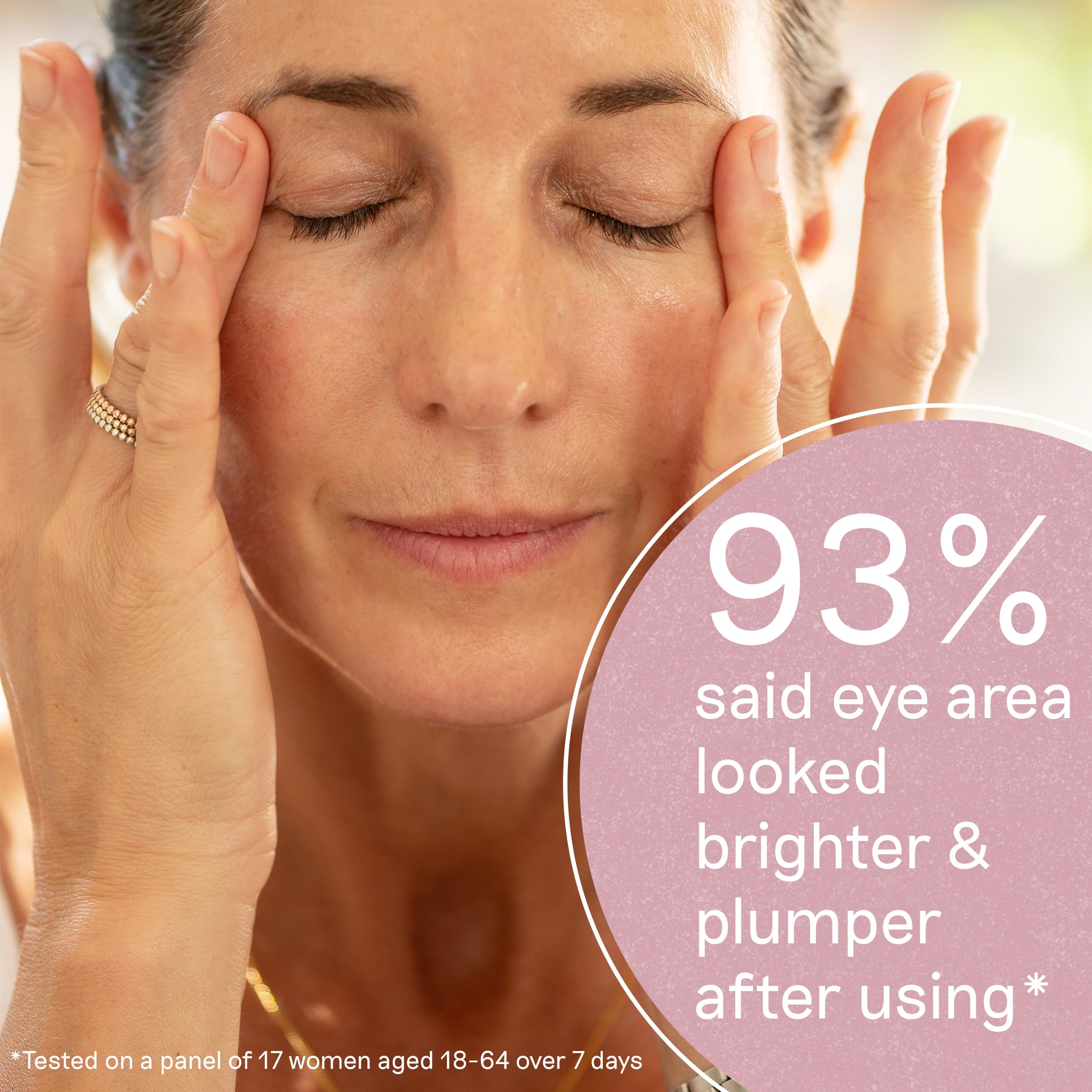 Open Balance Me Wonder Eye Cream tub showing creamy texture for quick absorption.