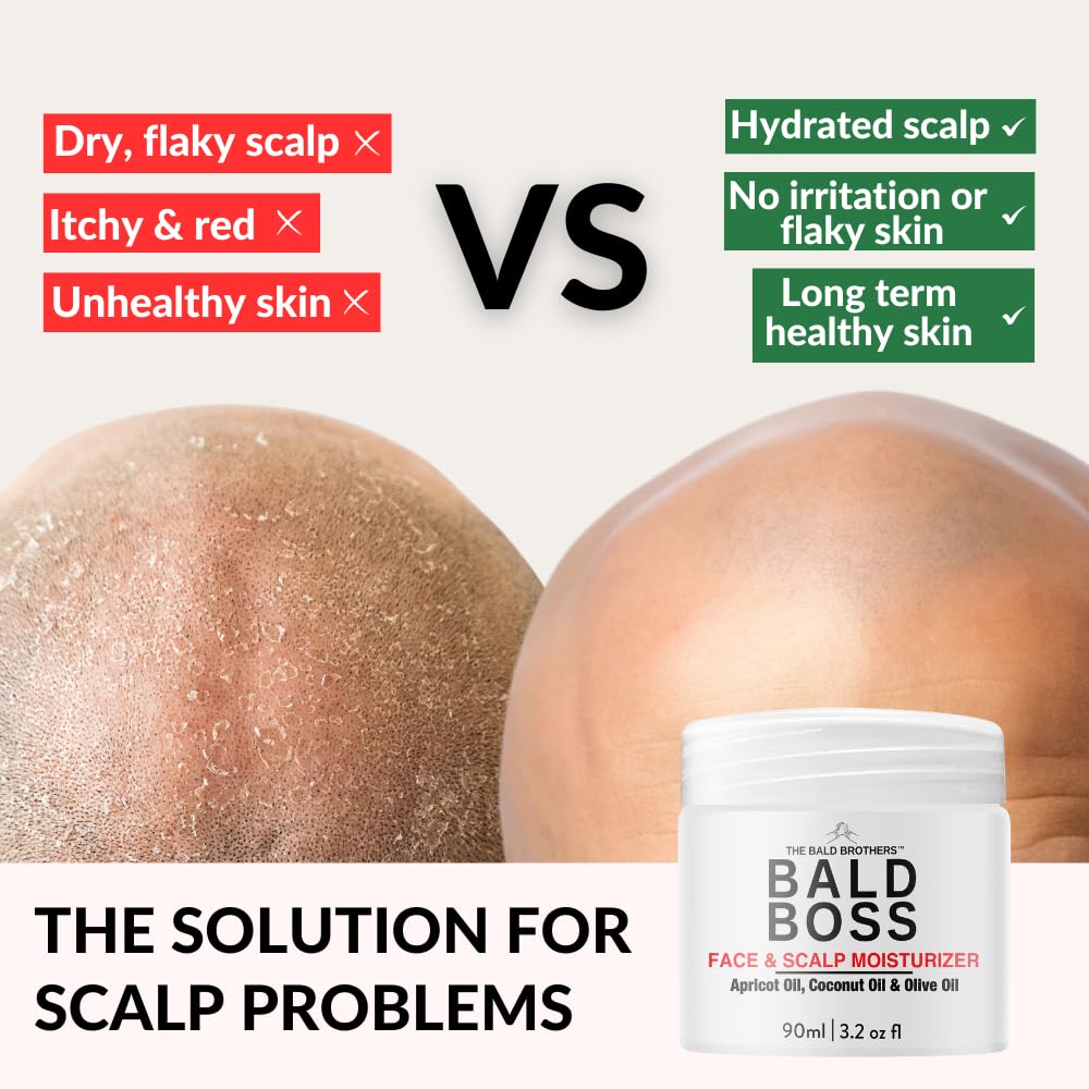 Bald Boss face and head moisturizer jar highlights non-greasy hydration for everyday use.
