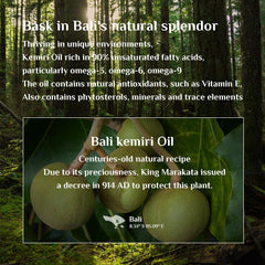 Bali Aga Kemiri Oil hair strands closeup suggesting smoother, strengthened hair