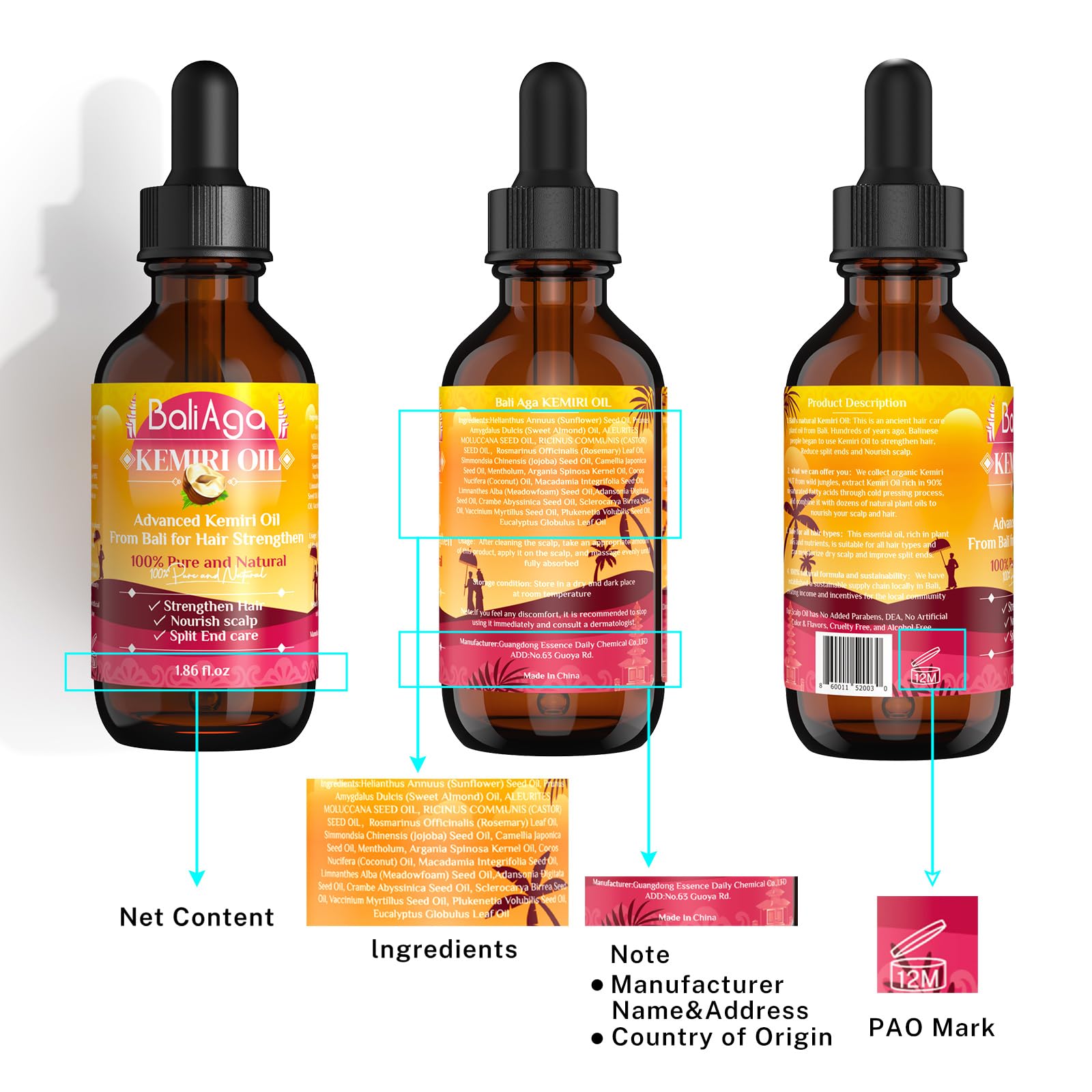Bali Aga Kemiri Oil pour action showing easy pre-wash or post-wash use