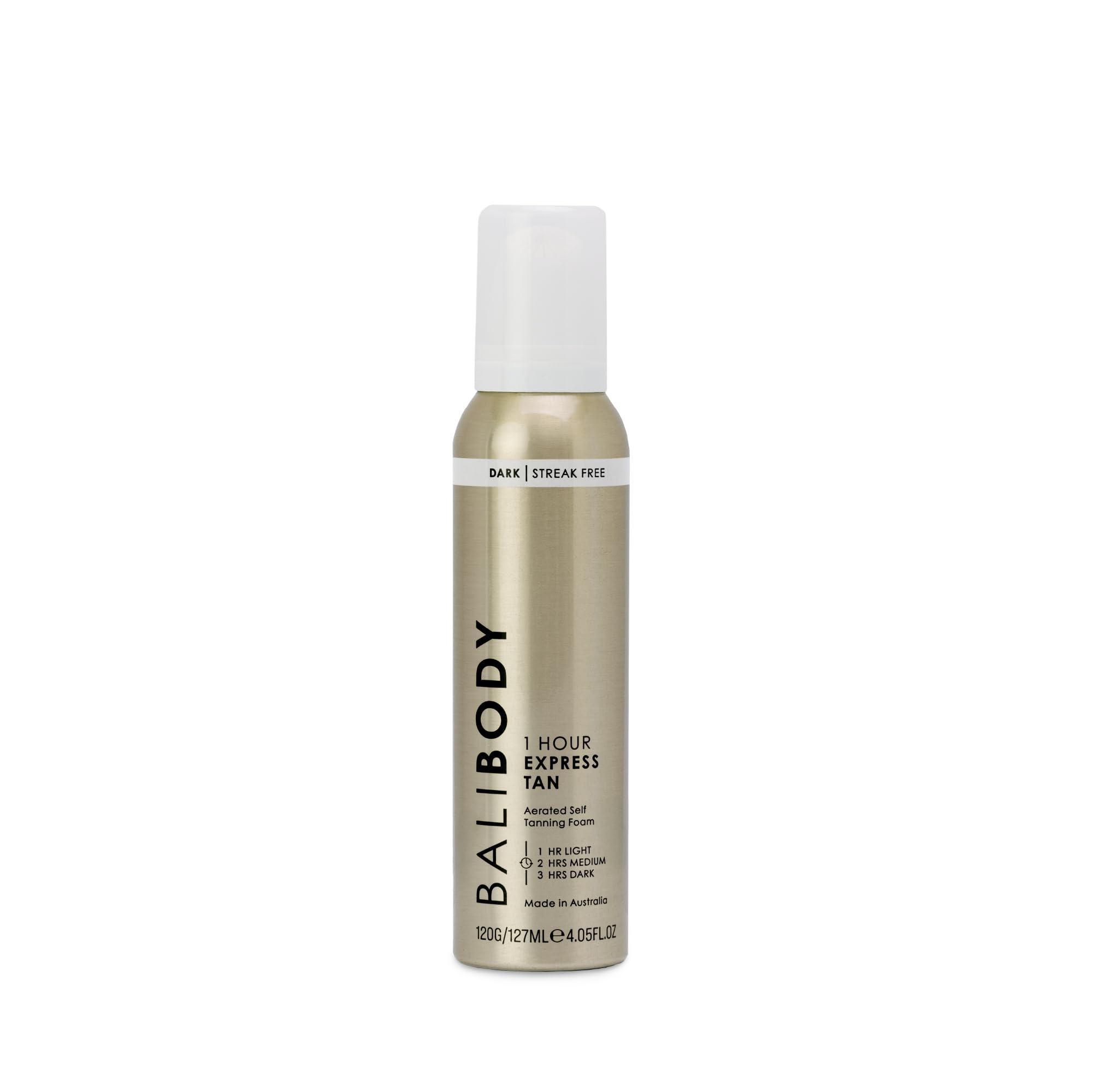Bali Body 1-Hour Express Self Tanner Foam bottle front view for fast, natural bronze.