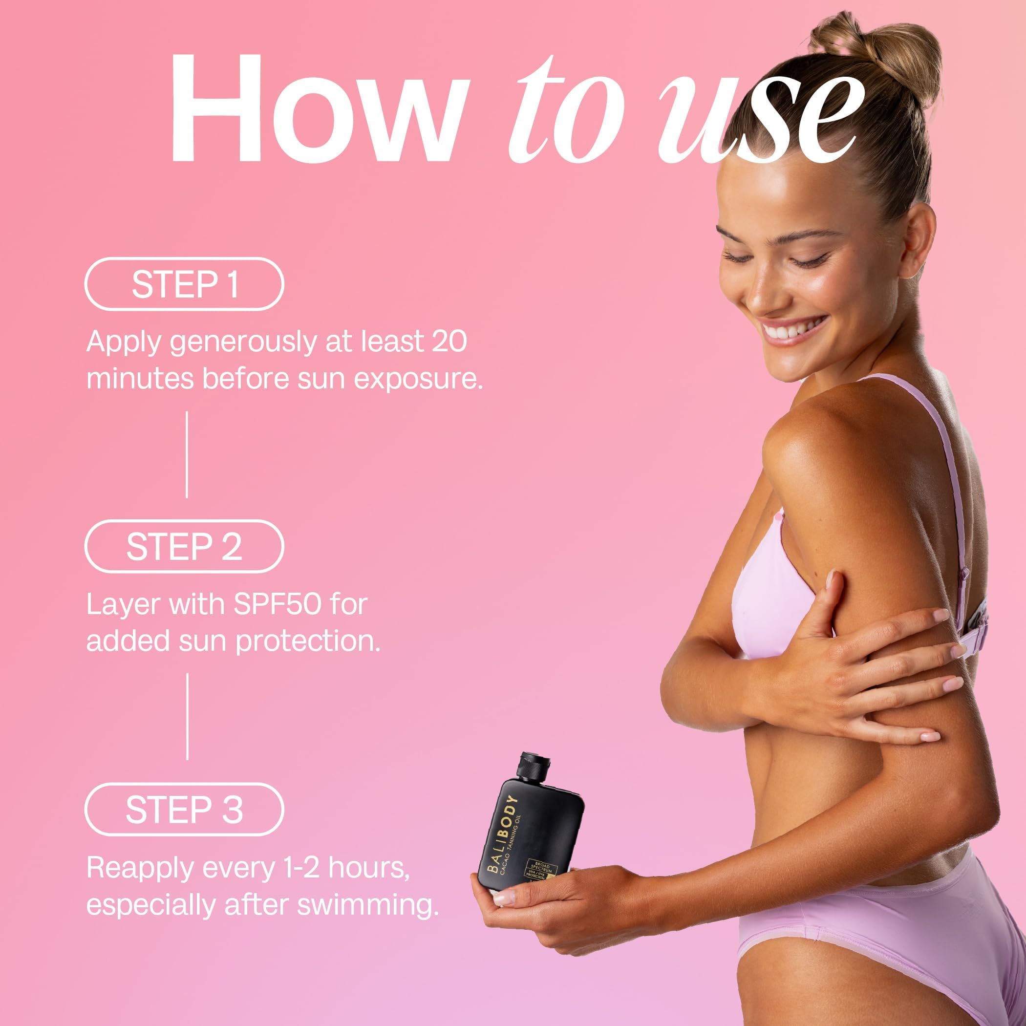 Bali Body Cacao Tanning Oil SPF15 application blends smoothly for natural coverage.