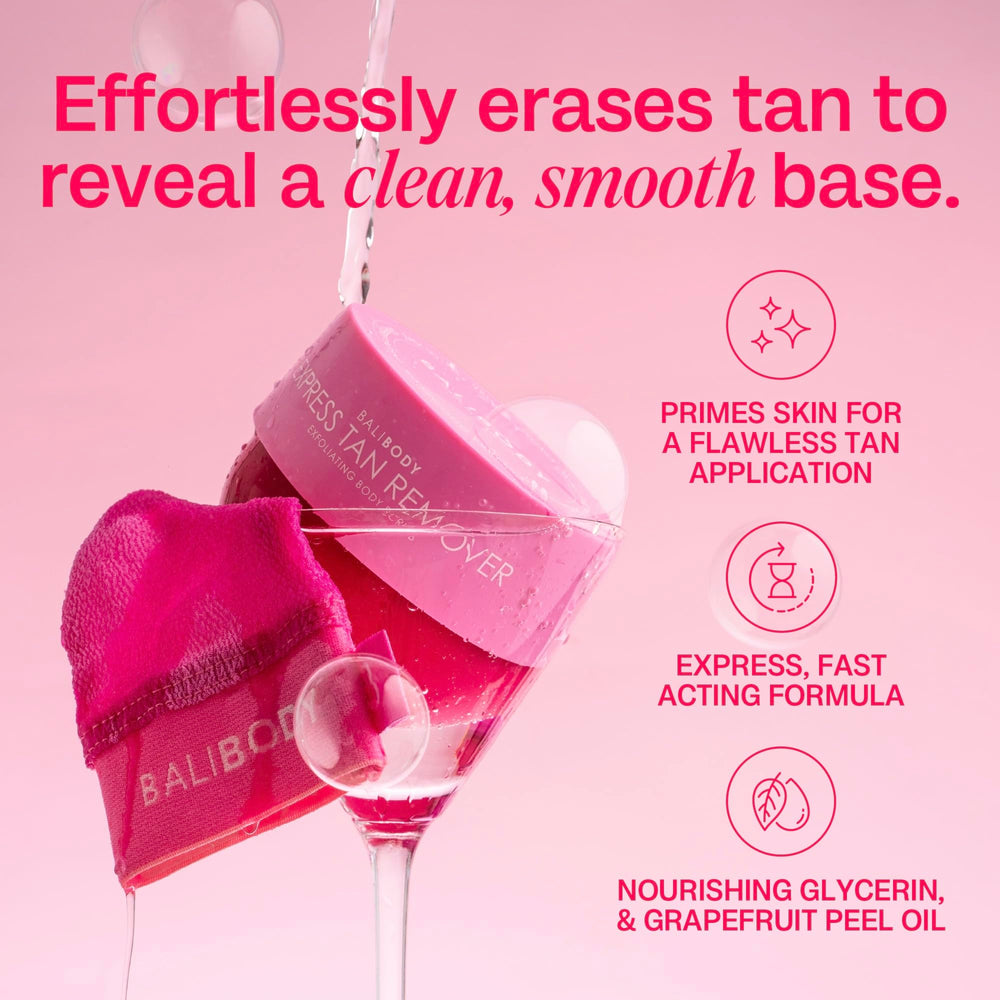 BALI BODY Express Tan Remover packaging on shelf emphasizing clean branding.