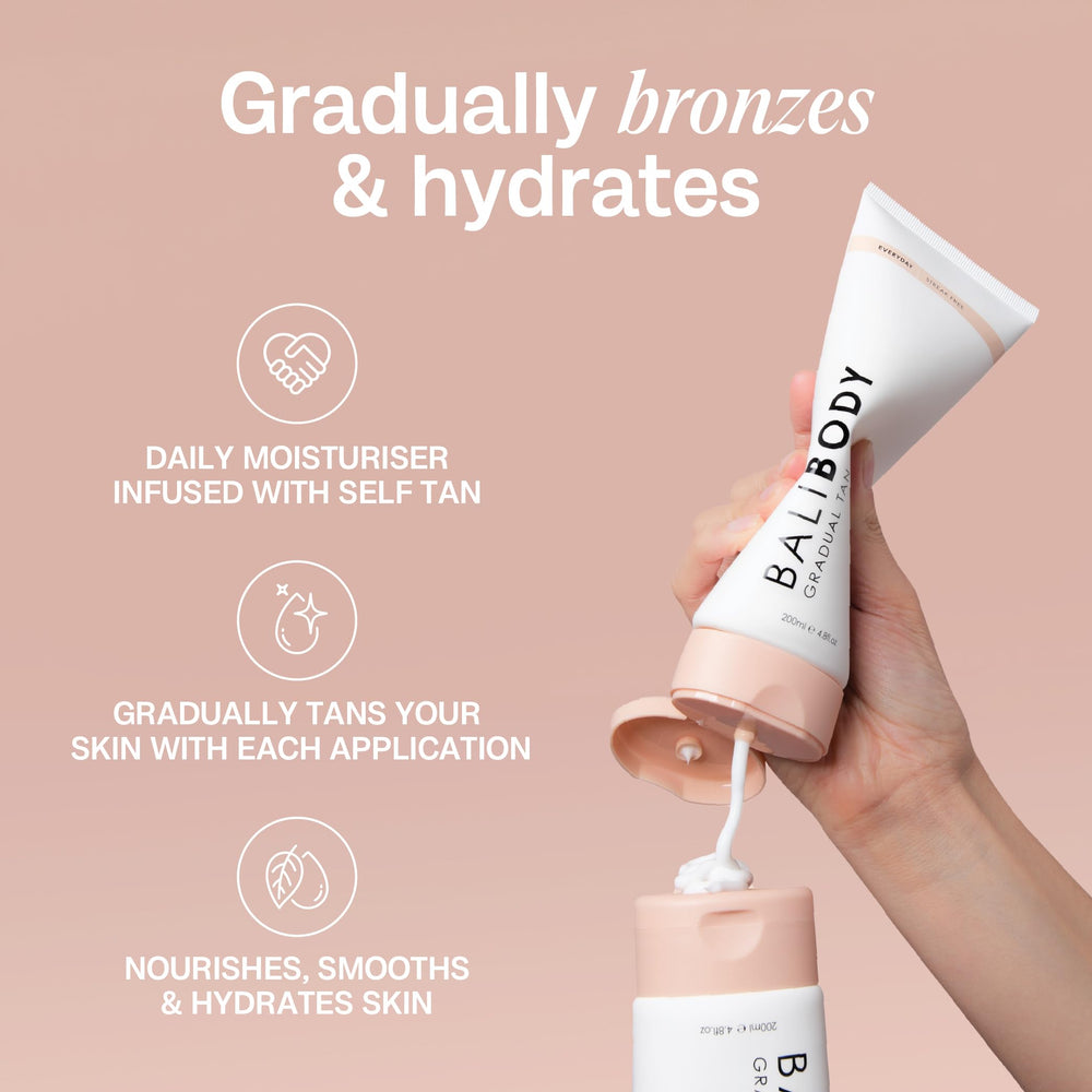 Bali Body Gradual Tan fragrance-free packaging suitable for sensitive skin.