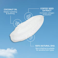 Bali Body Gradual Tan ingredients coconut oil, coffee seed extract and cocoa butter highlight nourishing formula.