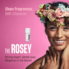 The Rosey roll-on demonstrates easy, gentle application for all-day freshness.