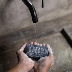 Bali Soap Grease Monkey bar lather demonstrates rich, moisturizing foam.