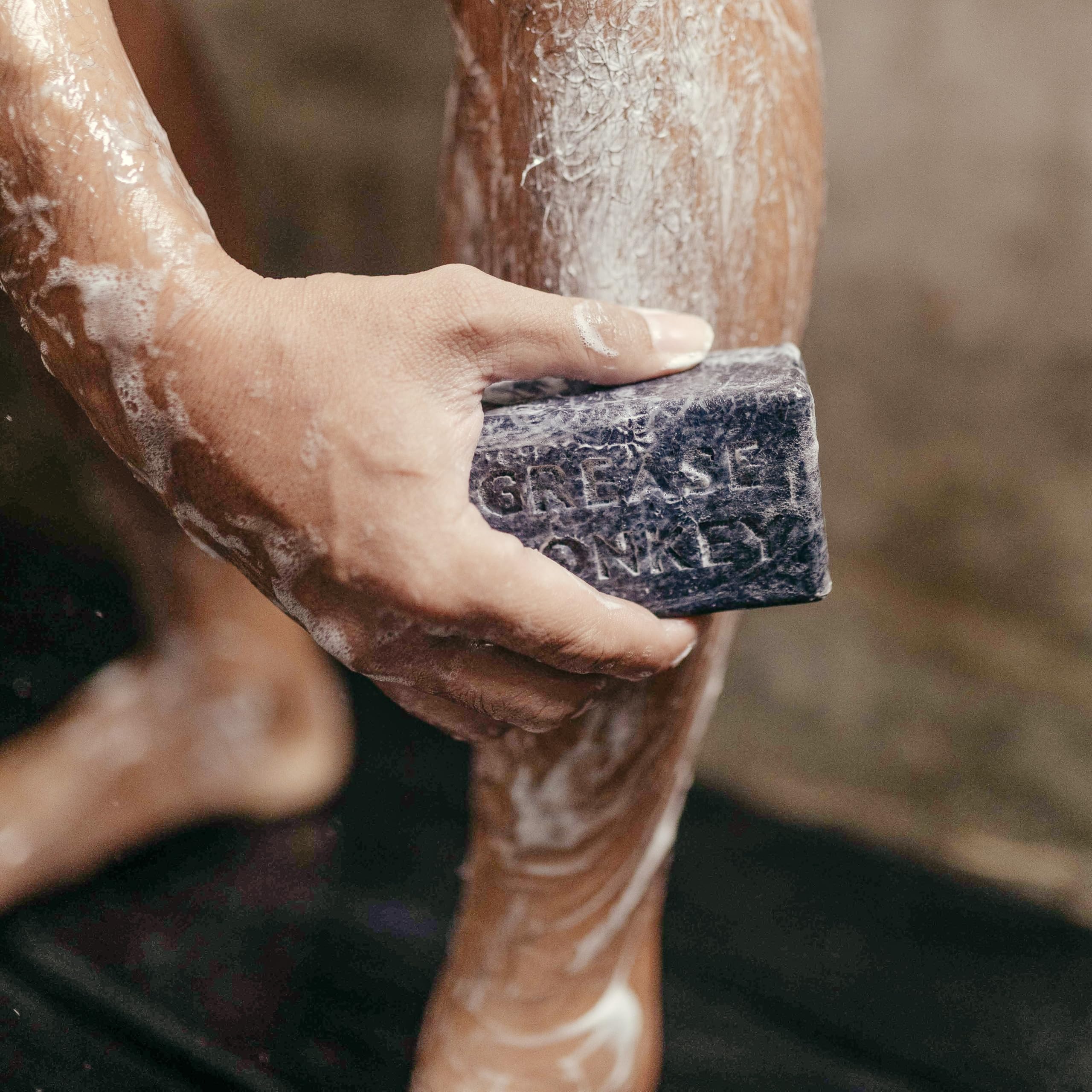 Bali Soap Grease Monkey vegan cruelty-free label close-up.