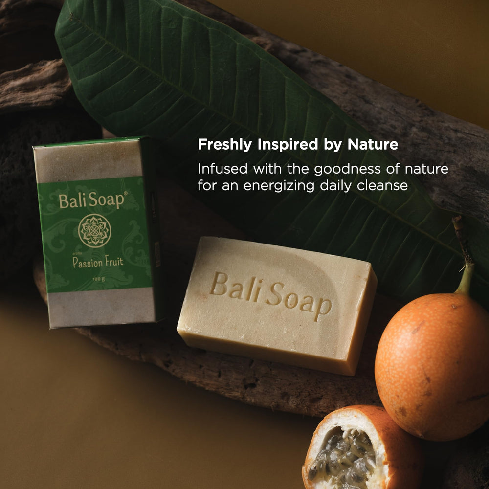 Bali Soap Tropical Paradise collection display with bars arranged elegantly