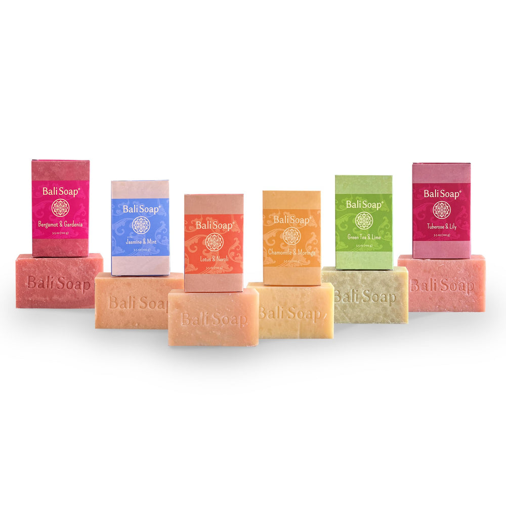 Bali Soap Feminine Collection bar closeup Sandalwood, spa-like scent cue.