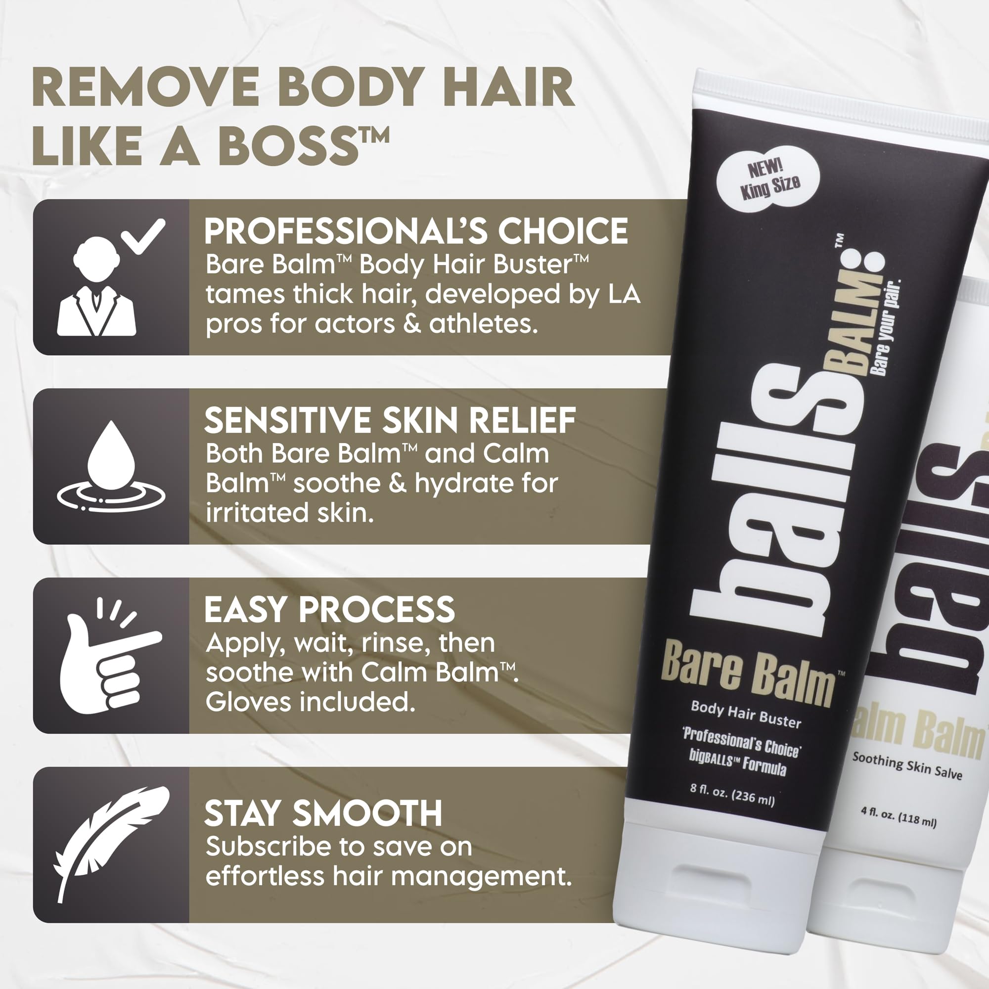 ballsBALM Bare Balm cream texture—rich, gentle coverage for hair management.