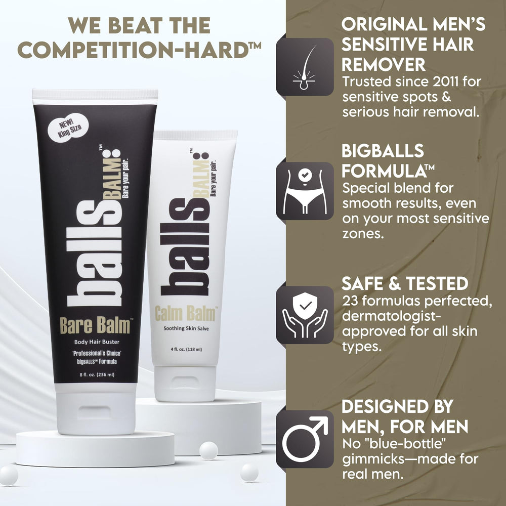 ballsBALM Bare Balm external-use area illustration—apply south of the neck safely.