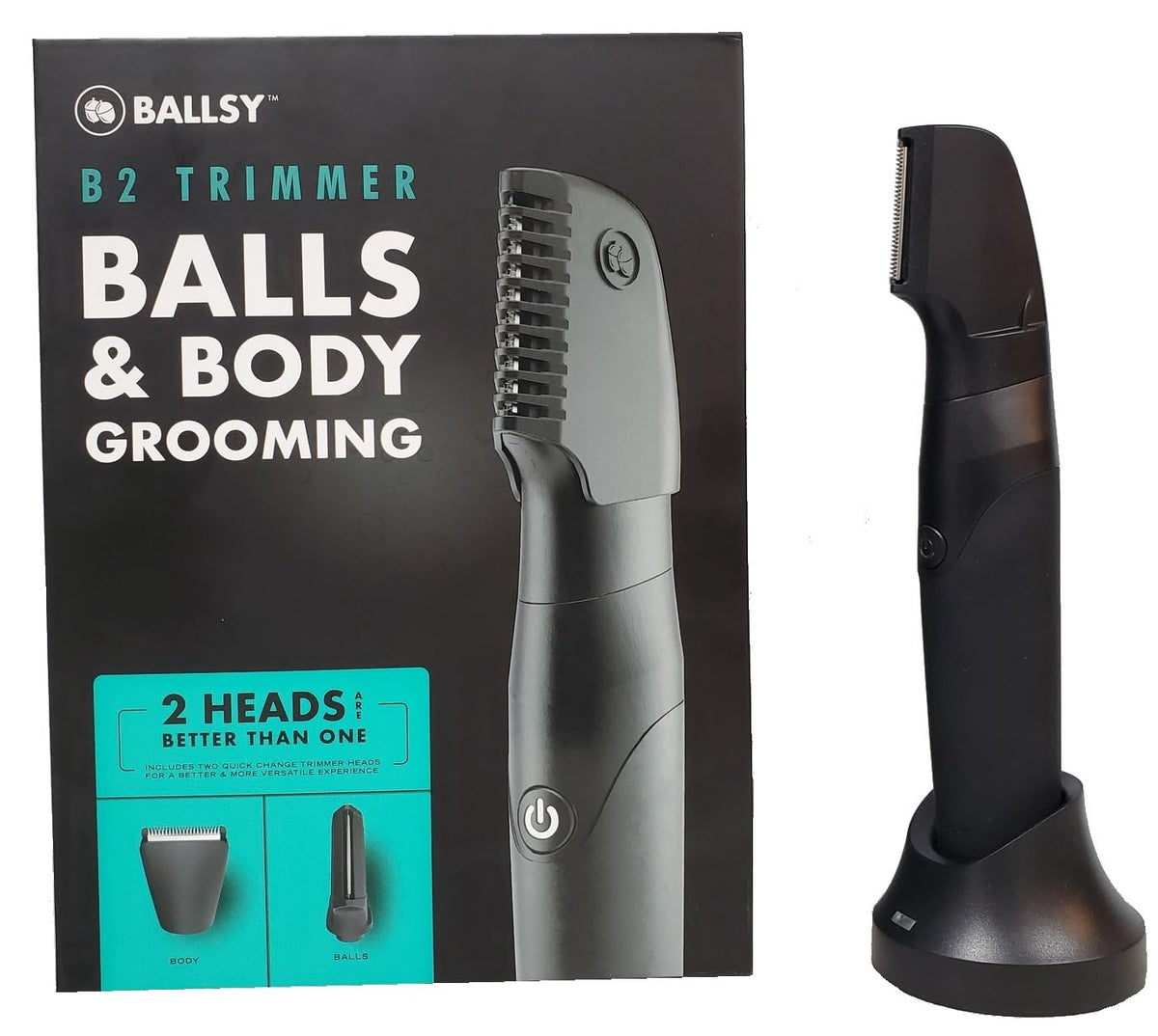 Ballsy B2 two-heads quick-change for versatile groin and body trimming.