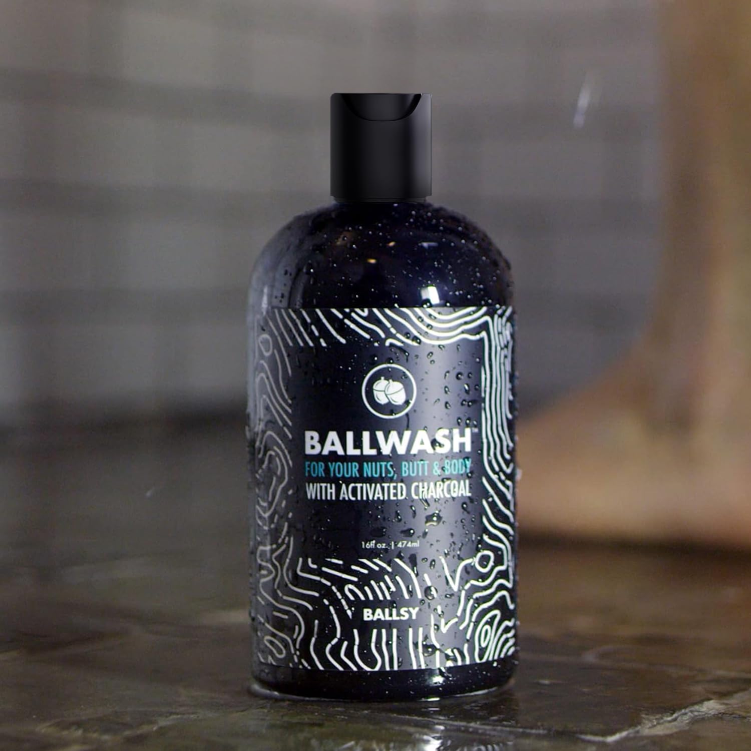 Ballsy Ballwash Charcoal lather close-up showing coconut-oil moisture for sensitive intimate areas