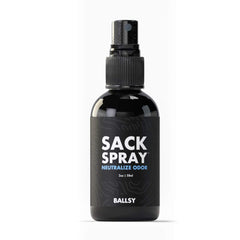 Ballsy Body & Groin Spray bottle closeup for odor control and skin comfort.