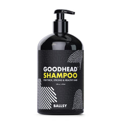 Ballsy Goodhead Shampoo bottle hero promising thicker, healthier hair.