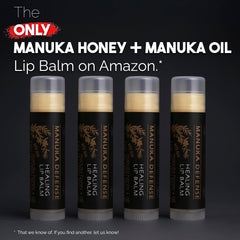 BALM OF GILEAD Manuka Defense lip-application shot emphasizing smooth, non-greasy feel.