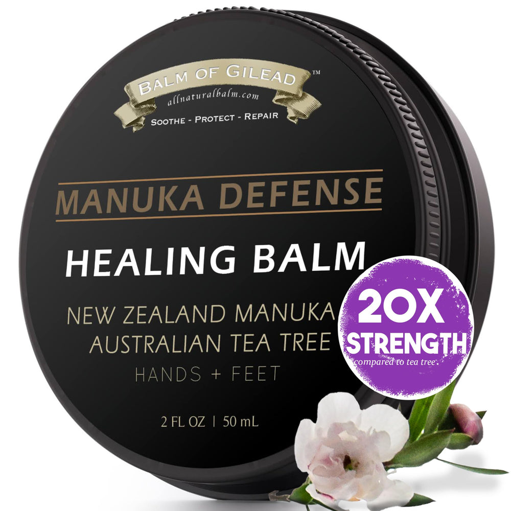 BALM OF GILEAD Tea Tree Balm tube ready for soothing foot care and moisture.