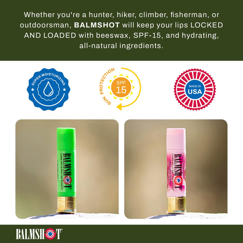 Balmshot lip balm with SPF 15 protects from UV rays.