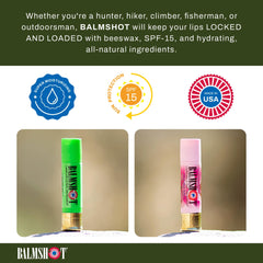 Balmshot lip balm with SPF 15 protects from UV rays.