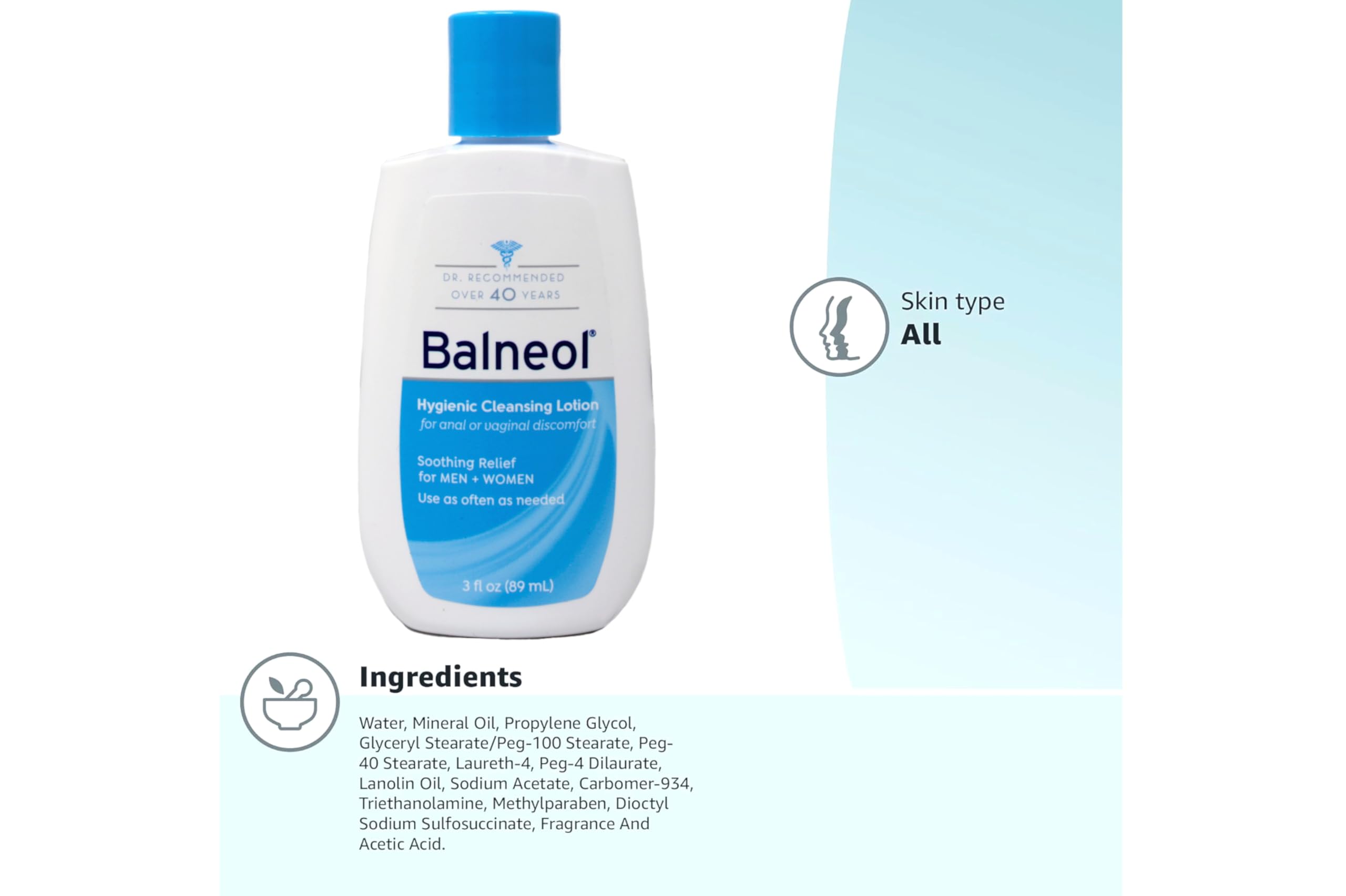 Balneol bottle with towel illustrates discreet bathroom use
