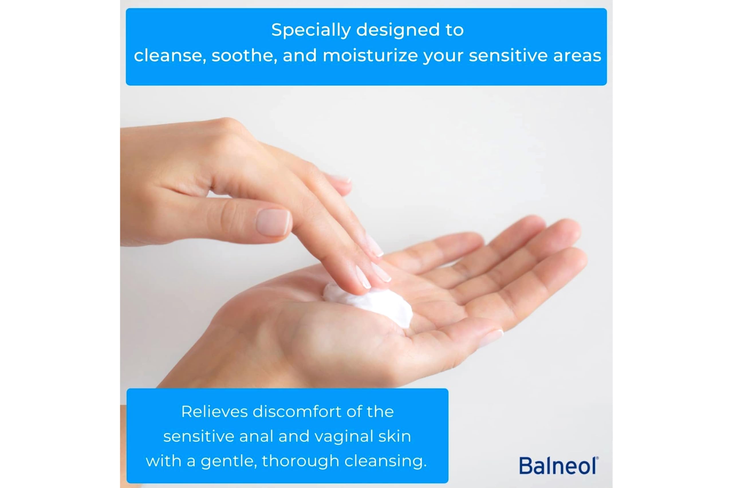 Balneol cleansing lotion pour spout shows easy application for quick hygiene routines.