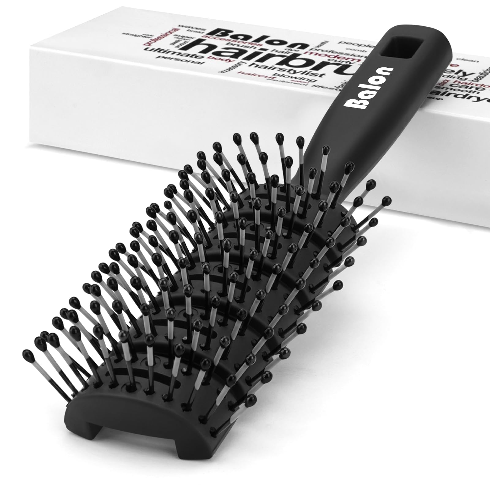 BALON hair brush vent-design speeds up drying for quicker styling.
