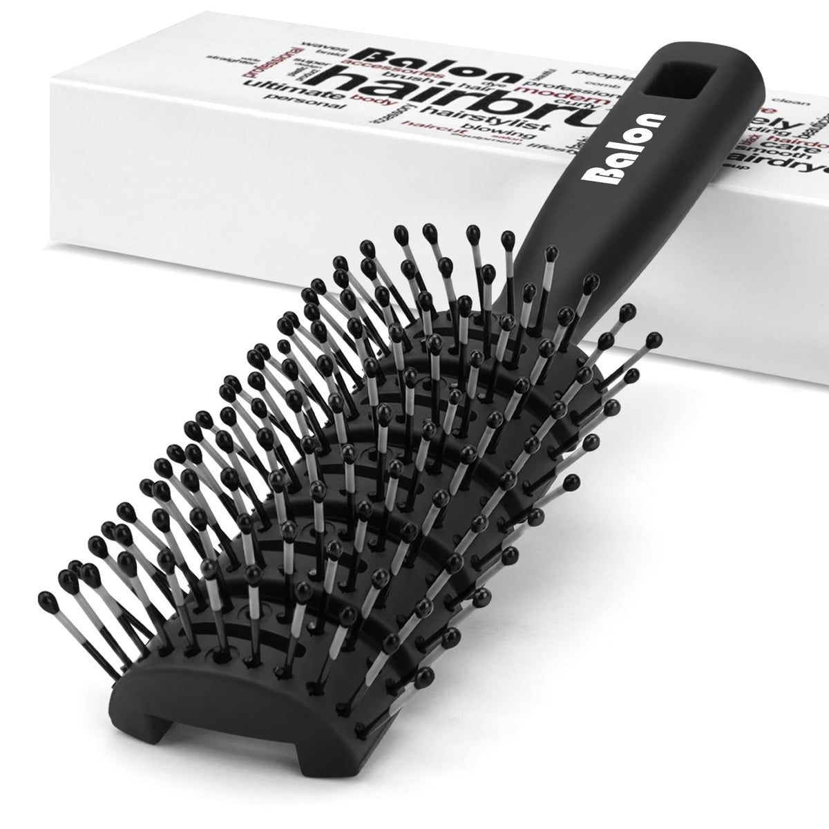 BALON hair brush vent-design speeds up drying for quicker styling.