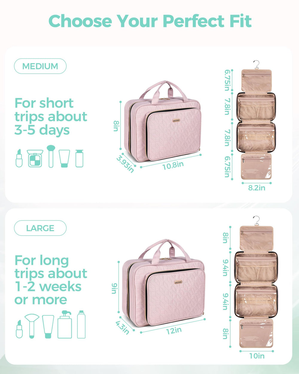 BALULHG large open layout highlights easy access to toiletries.