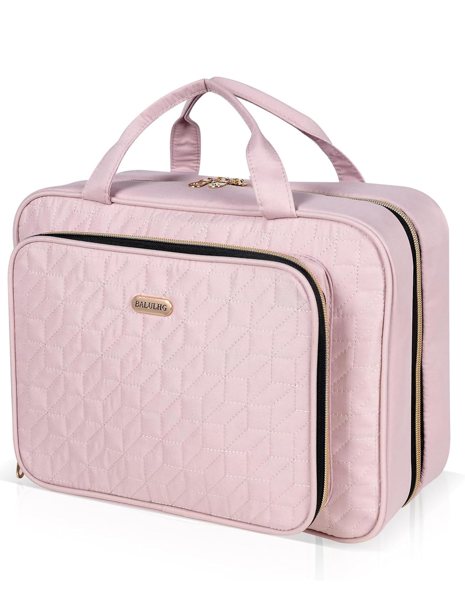 BALULHG travel hanging bag pink folded for compact packing and easy transport.