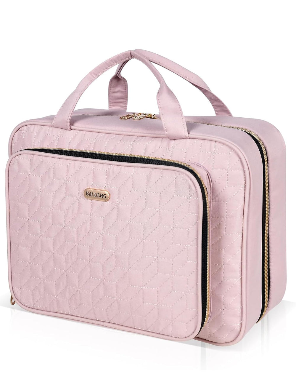 BALULHG travel hanging bag pink folded for compact packing and easy transport.