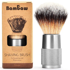 Bambaw shaving brush with silver aluminum handle for a strong, precise lather.