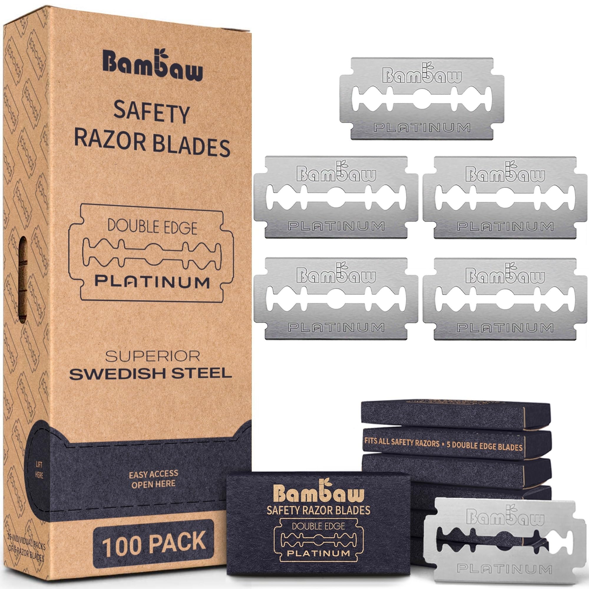 Bambaw Swedish steel blades pack shot highlighting precise shaving.