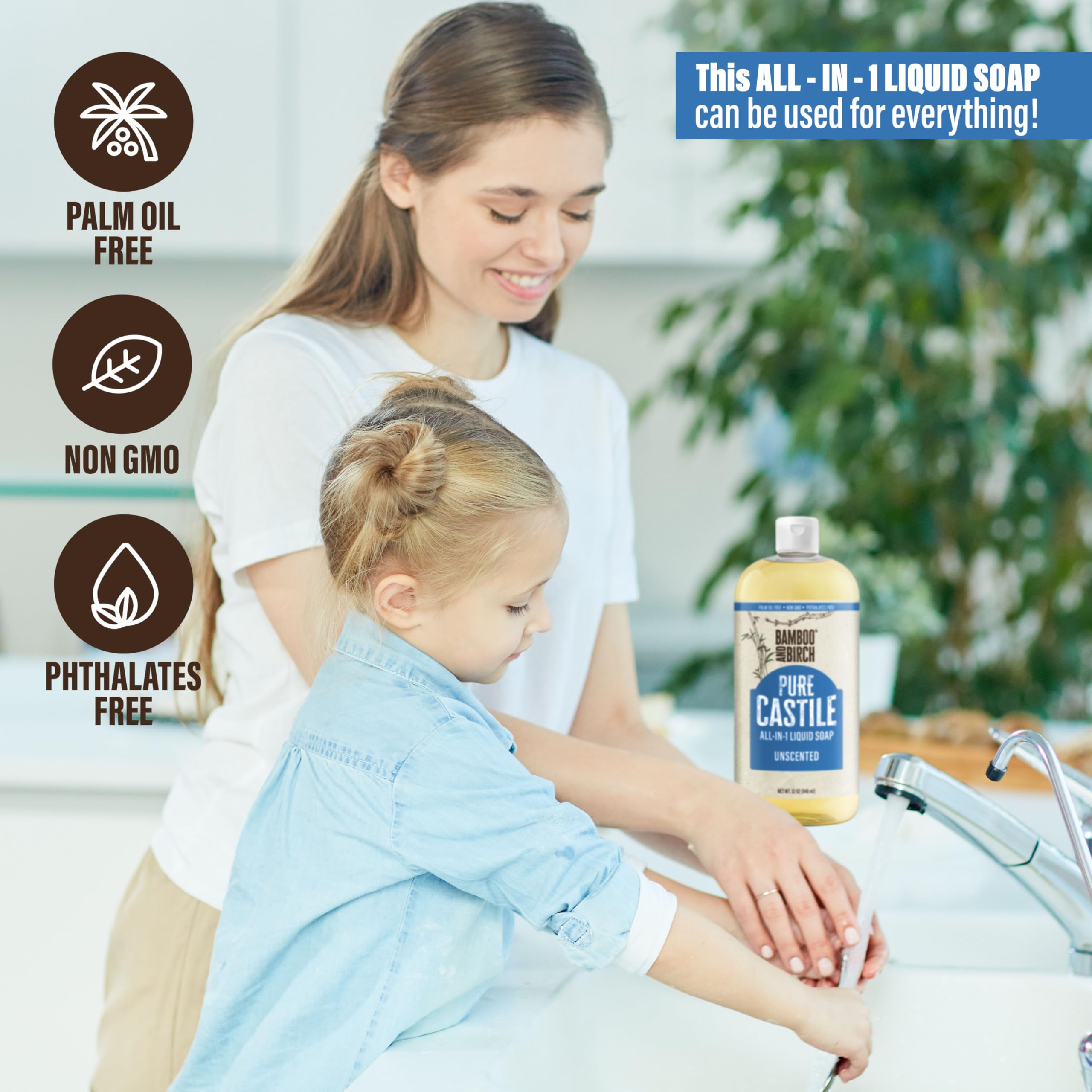 BAMBOO AND BIRCH Pure Castile Soap Liquid lather shows creamy mild cleansing.