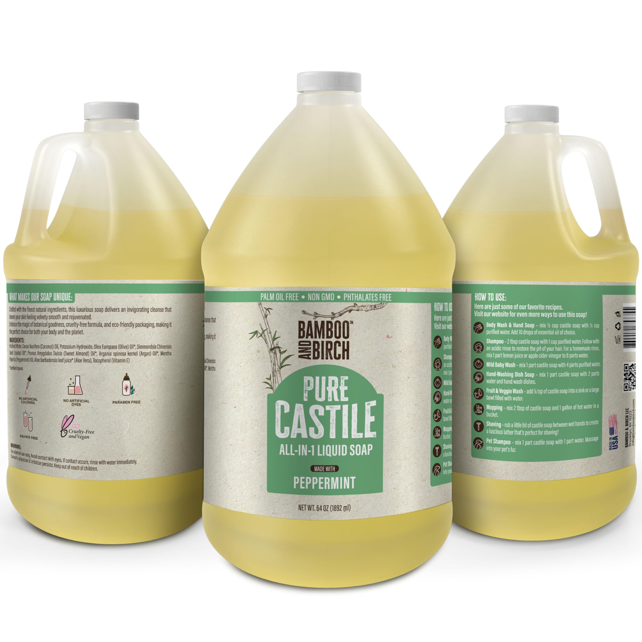 BAMBOO AND BIRCH Castile soap label closeup highlights palm oil free promise