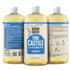BAMBOO AND BIRCH Pure Castile Soap Liquid unscented label for versatile fragrance free use.