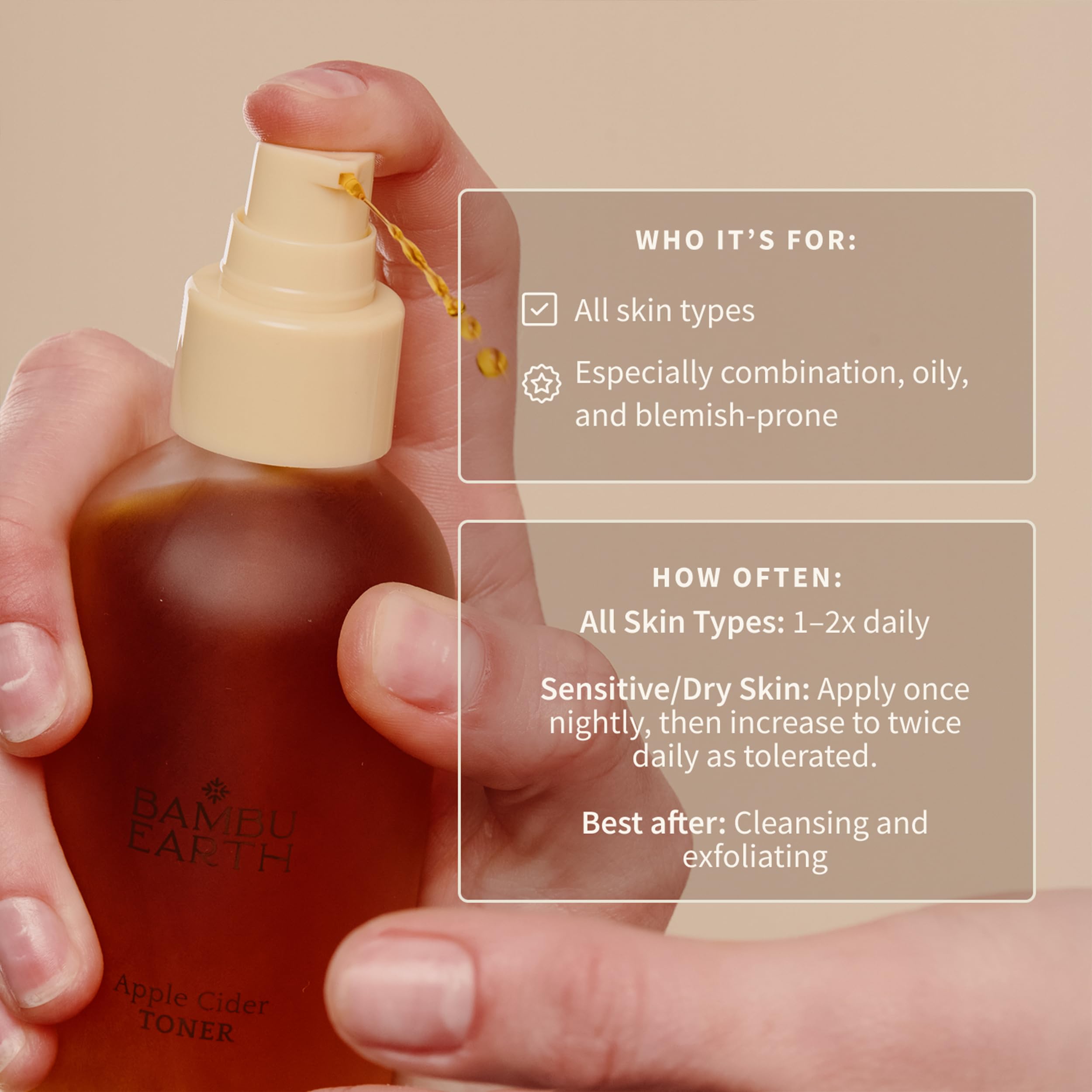 Pour of Bambu Earth Apple Cider Face Toner showing gentle pore refinement.