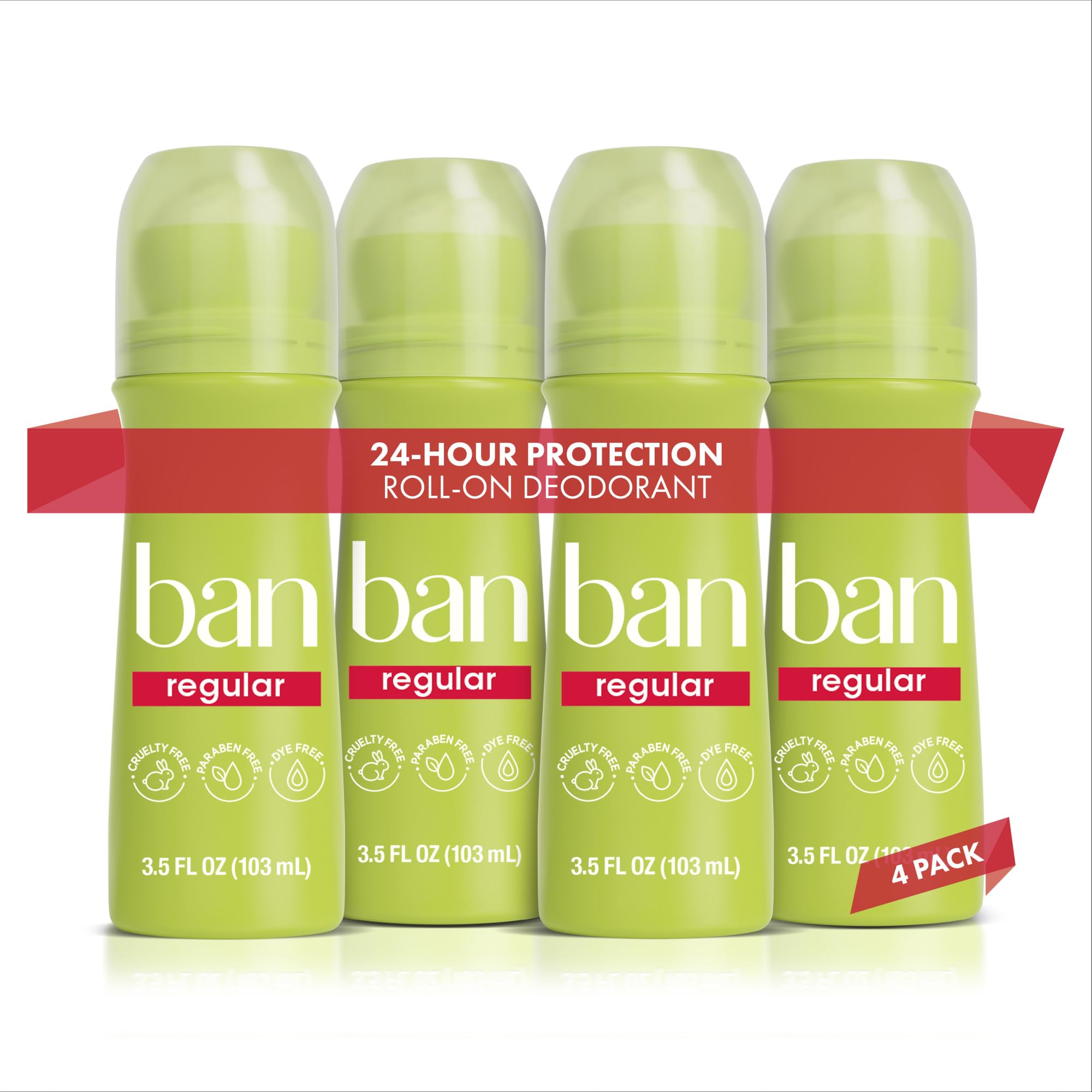 Ban Invisible Roll-On bottle with clear, residue-free application for all-day protection