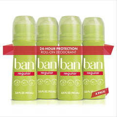 Ban Invisible Roll-On bottle with clear, residue-free application for all-day protection