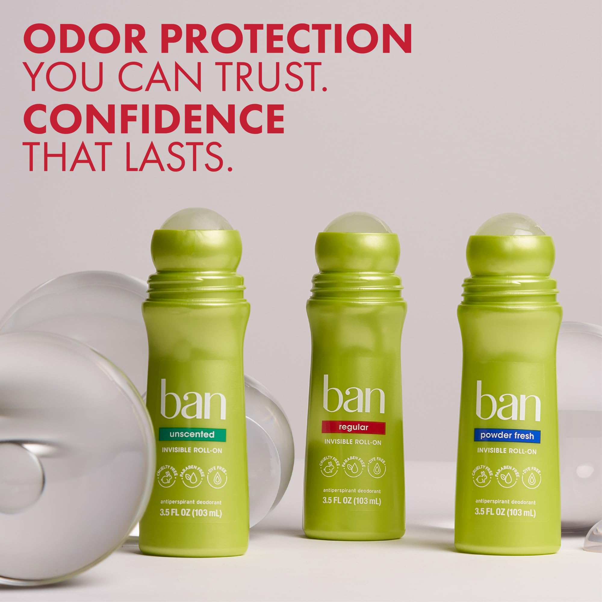 Ban Invisible Roll-On four-pack display for family use