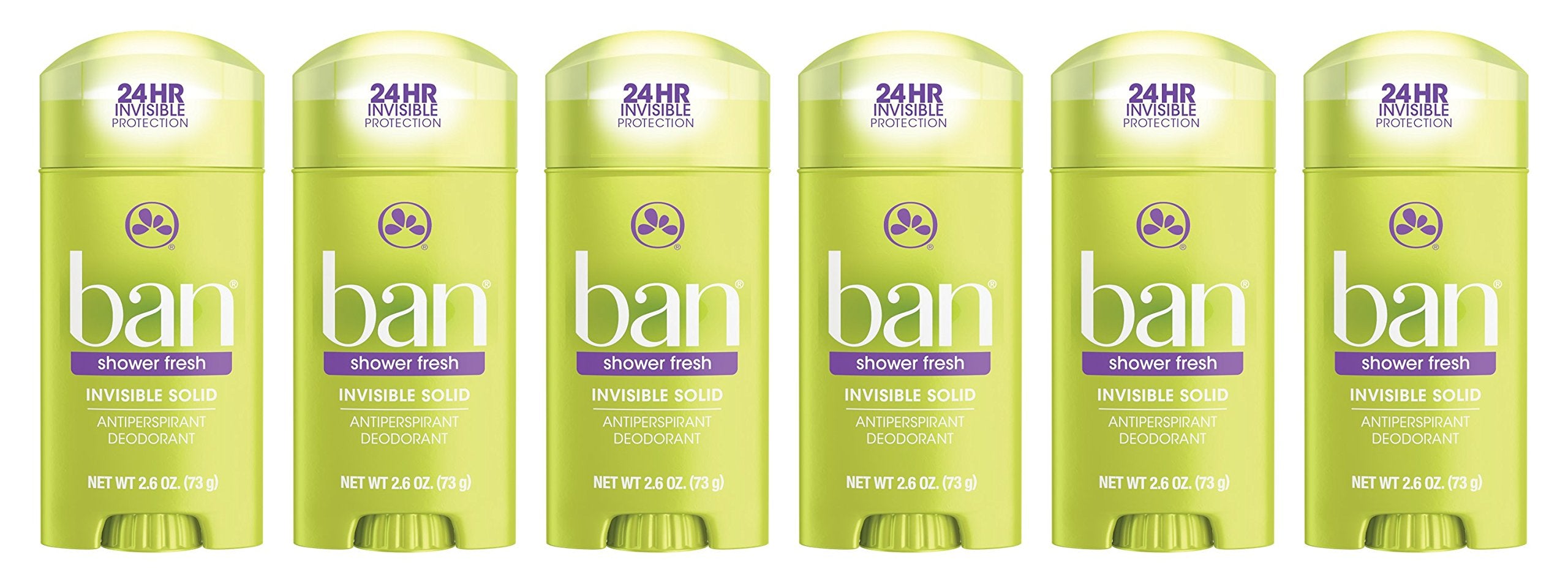 Ban Invisible Solid Shower Fresh bottle shows clear 24-hour odor protection