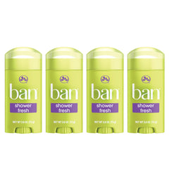 Ban Invisible Solid Shower Fresh bottle demonstrates 24-hour odor protection.