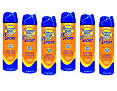 Banana Boat Continuous SPF30 Sport six-pack packaging highlights portable outdoor protection.