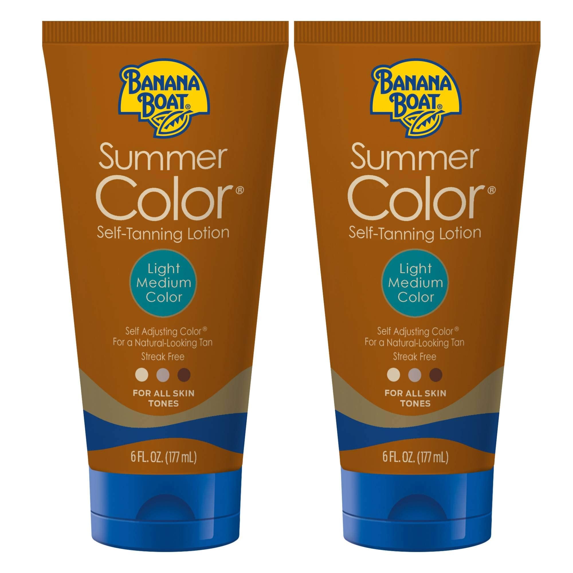 Banana Boat Summer Color Self Tanning Lotion bottle shows even color application for natural tan