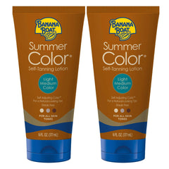Banana Boat Summer Color Self Tanning Lotion bottle shows even color application for natural tan