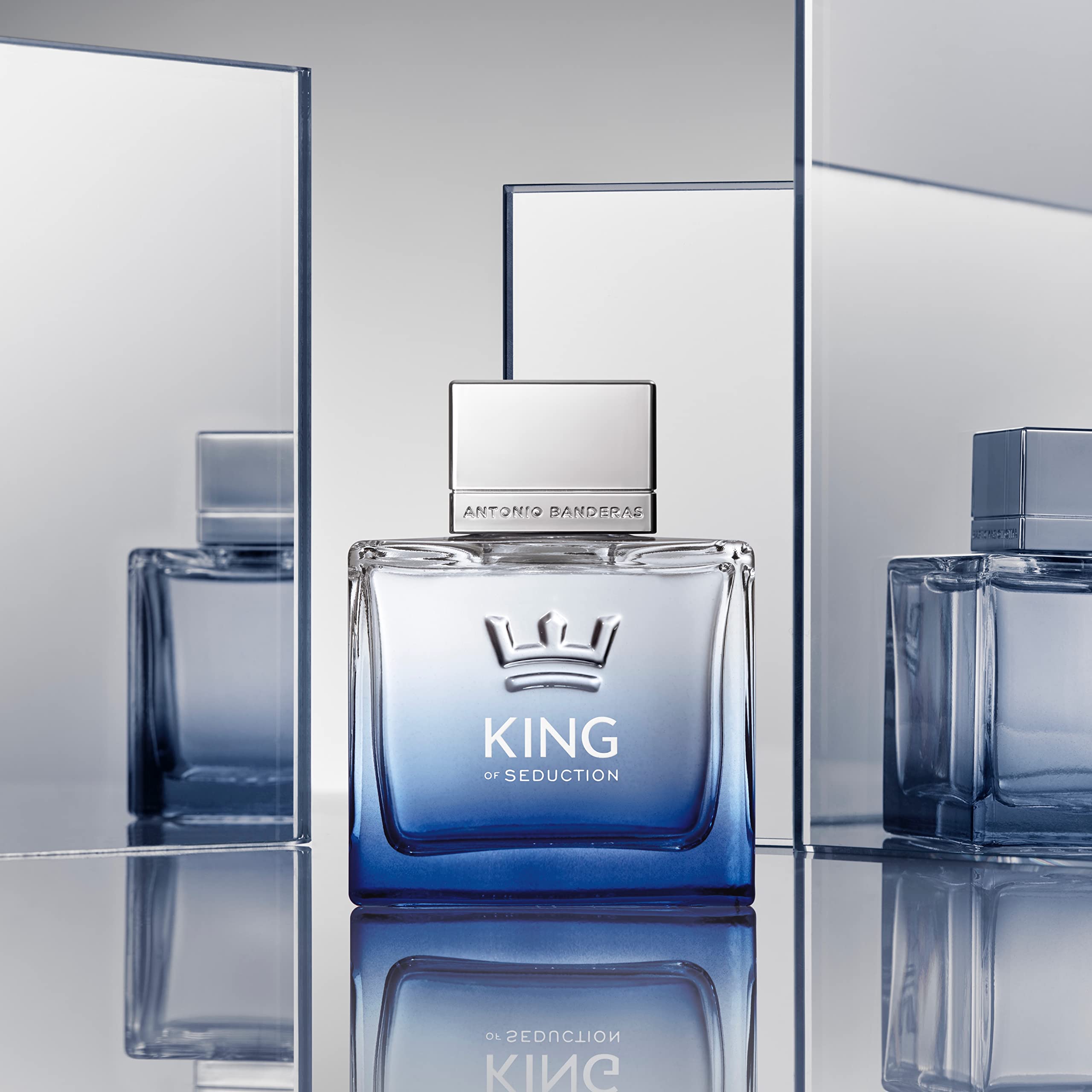 Banderas Antonio King of Seduction bottle on wood surface evokes warm, confident vibes
