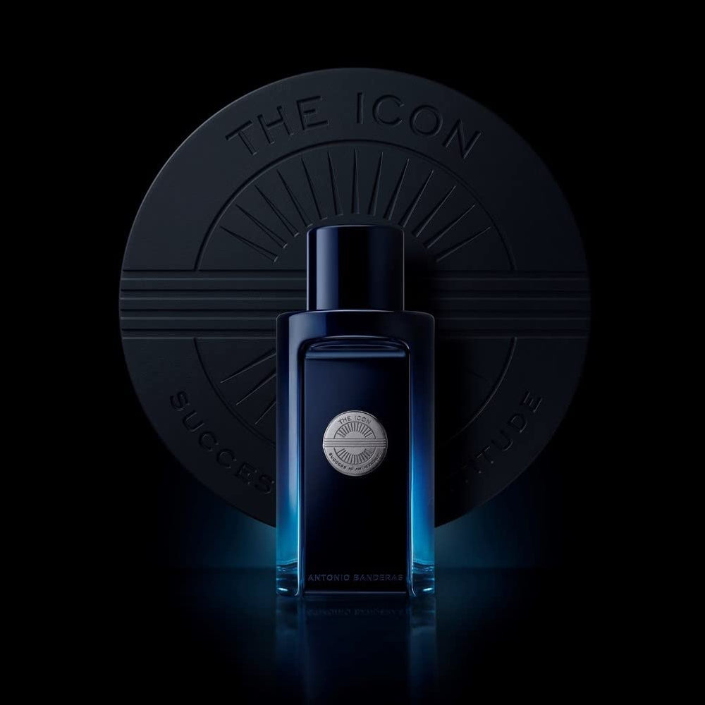 Banderas Antonio Perfumes The Icon base notes shot highlights woody amber character.