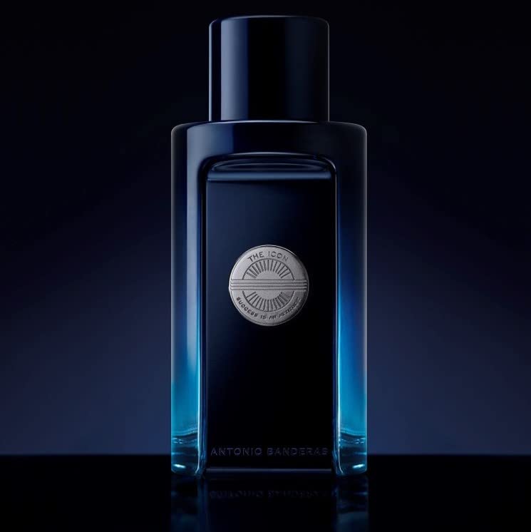 Banderas Antonio Perfumes The Icon bottle close up highlighting the elegant masculine packaging.