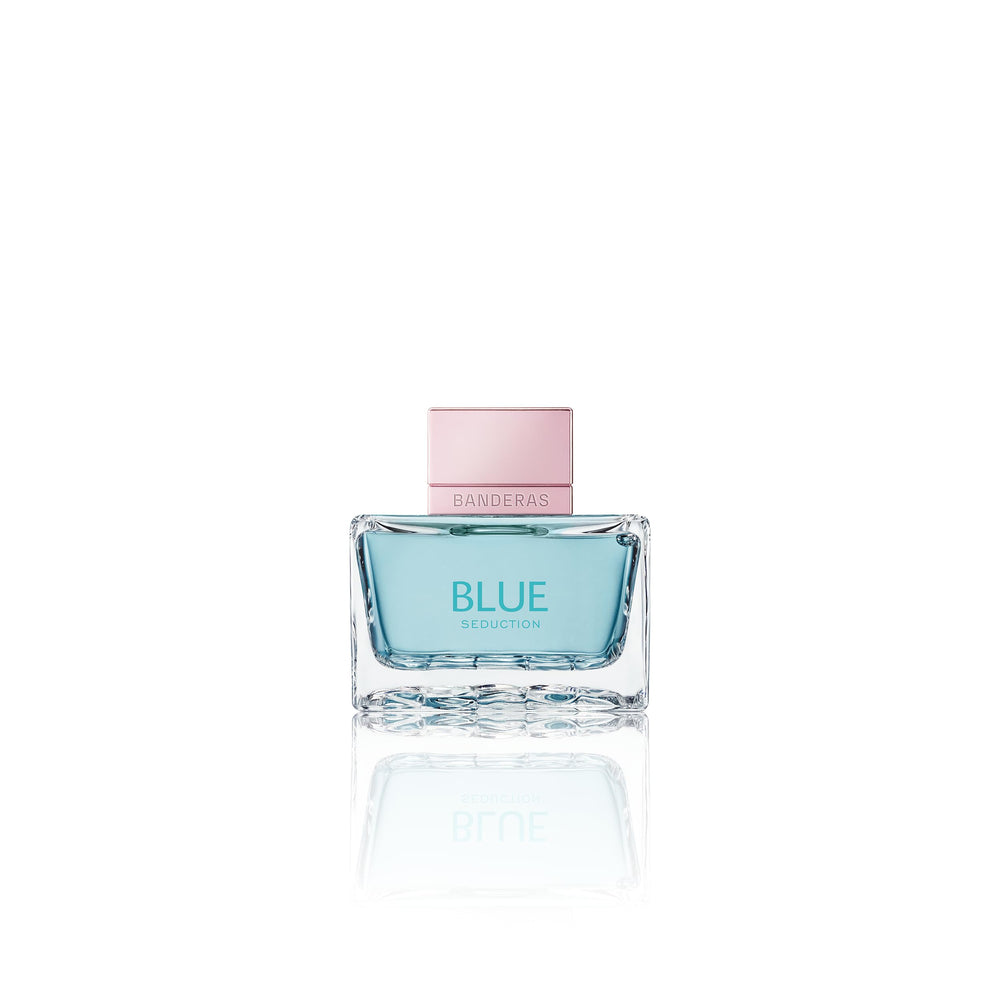 Banderas Blue Seduction apply-on-skin image demonstrates smooth mist for daily use.