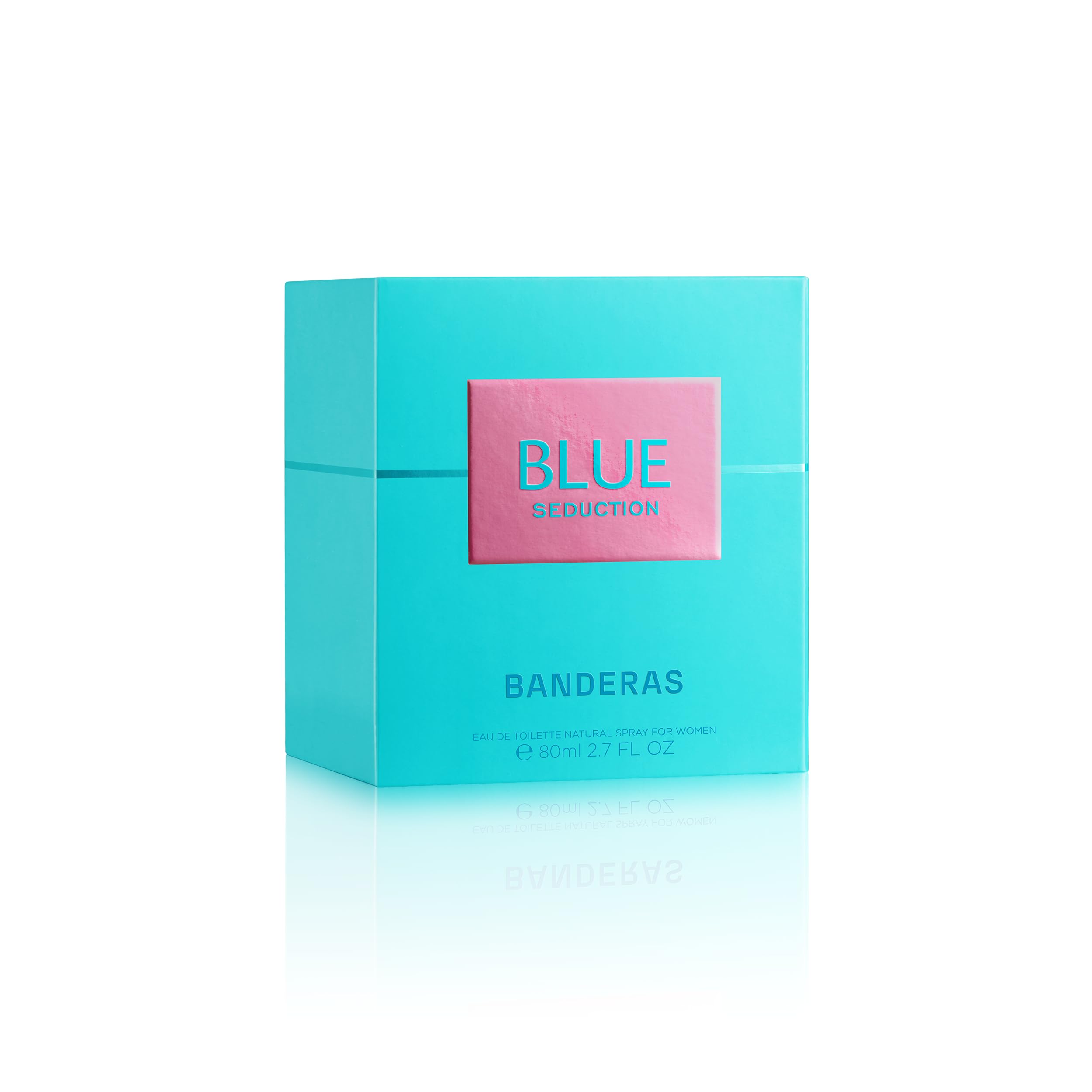 Banderas Blue Seduction flat lay evokes fresh, modern scent for casual elegance.